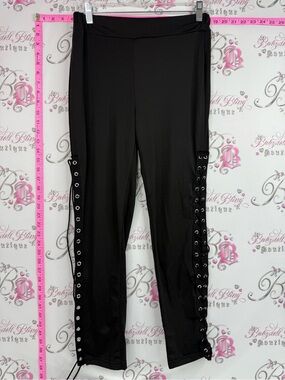 Leggings tights corset lace up sides Black Lace-Up Side Detail Stretch Pants
